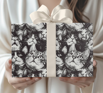 Meow Mood - Funny Black and White Cat Wrapping Paper