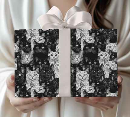 Purrfect Holiday - Black and White Cat Christmas Wrapping Paper