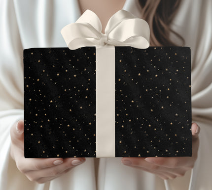 Cosmic Glisten - Luxurious Golden Star Night Sky Wrapping Paper