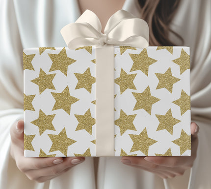 Twinkling Skies - Gold Star Pattern Wrapping Paper