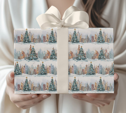 Winterspire Skyline - Christmas Cityscape Wrapping Paper