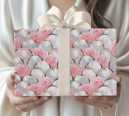 Gilded Elegance - Rose Gold and Pearl Scales Wrapping Paper