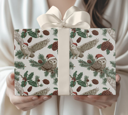 Santa’s Feathered Friend - Vintage Owl and Holly Christmas Wrapping Paper
