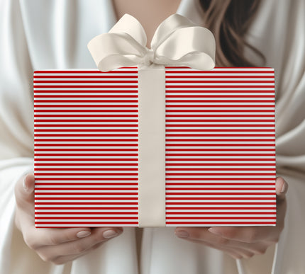 Crimson Peppermint - Red and White Stripe Pattern Wrapping Paper