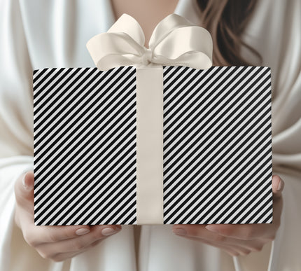 Monochrome Stripes - Classic Black and White Diagonal Stripe Wrapping Paper