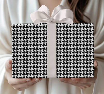 Pied Check - Sophisticated Black and White Houndstooth Pattern Wrapping Paper