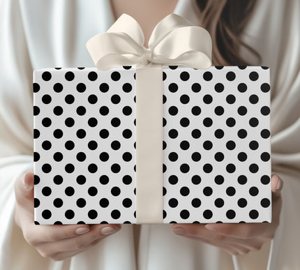 Noir Dots - Minimalist Black Polka Dot Pattern on White Wrapping Paper
