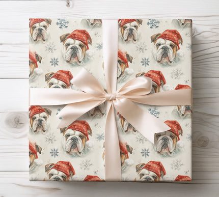 Merry bulldogs dressed for the holidays, perfect for playful and festive gift presentation. 