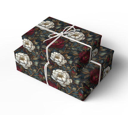 Crimson Elegance - Luxurious Red and White Peony Floral Pattern Wrapping Paper