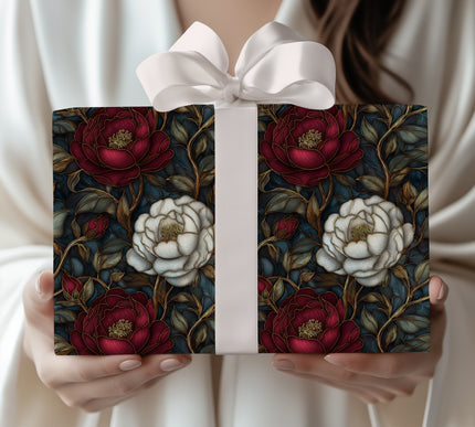Crimson Elegance - Luxurious Red and White Peony Floral Pattern Wrapping Paper