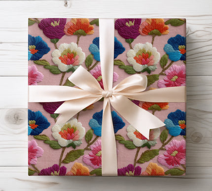 Intricate embroidered floral pattern for sophisticated and timeless gift wrapping. 
