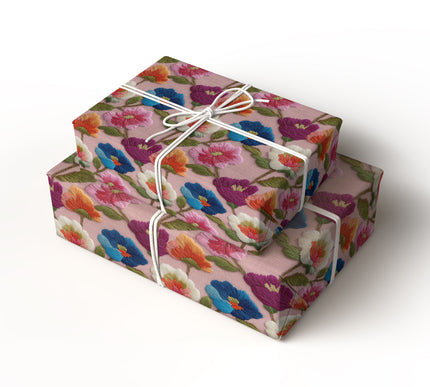 Embroidered Elegance - Floral Embroidery Seamless Pattern Wrapping Paper