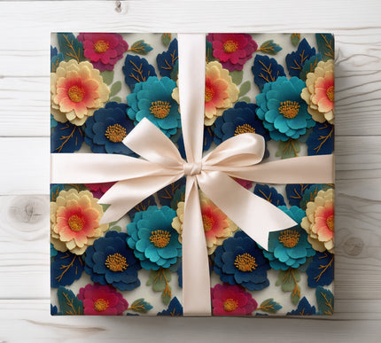 Luxurious brocade style floral embroidery design, ideal for elegant and formal gift wrap. 
