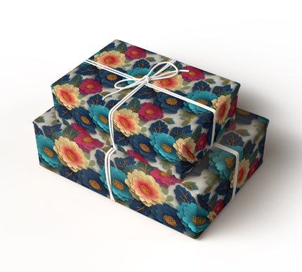 Enchanting Blossom Brocade - Elegant Embroidered Floral Wrapping Paper