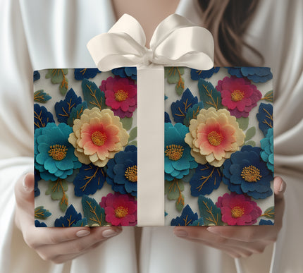 Enchanting Blossom Brocade - Elegant Embroidered Floral Wrapping Paper