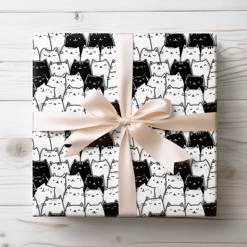 Feline Fantasy - Black and White Cat Fantasy Wrapping Paper