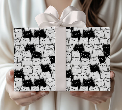 Feline Fantasy - Black and White Cat Fantasy Wrapping Paper