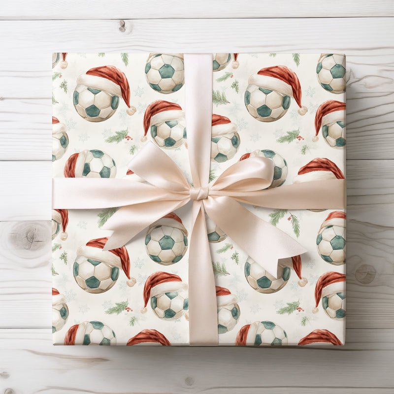 Festive Goal – Soccer Ball with Santa Hat Christmas Wrapping Paper