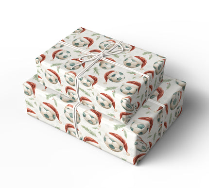 Festive Goal – Soccer Ball with Santa Hat Christmas Wrapping Paper