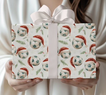Festive Goal – Soccer Ball with Santa Hat Christmas Wrapping Paper