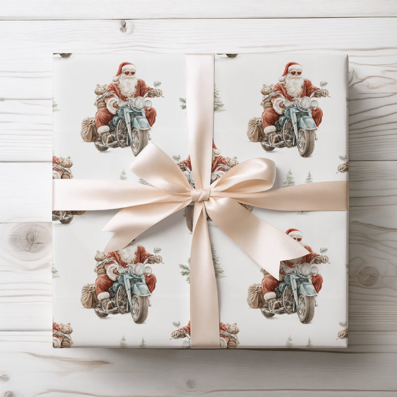 Frost Run - A Cool Santa On A Motorcycle Wrapping Paper