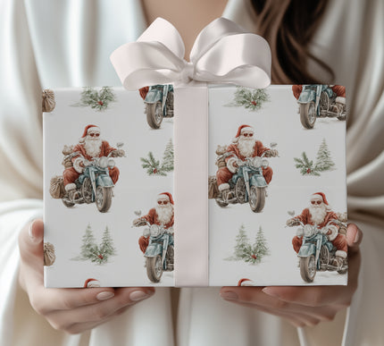 Frost Run - A Cool Santa On A Motorcycle Wrapping Paper