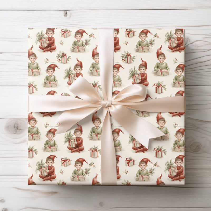 Joyful Workshop Elves - Whimsical Christmas Gift Wrap