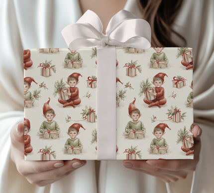 Joyful Workshop Elves - Whimsical Christmas Gift Wrap