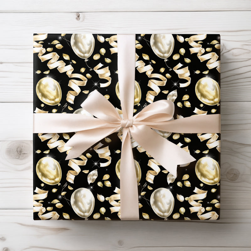 Gilded Celebration - Luxurious Gold and Silver Balloon Party Pattern Wrapping Paper