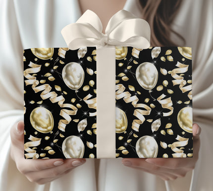 Gilded Celebration - Luxurious Gold and Silver Balloon Party Pattern Wrapping Paper