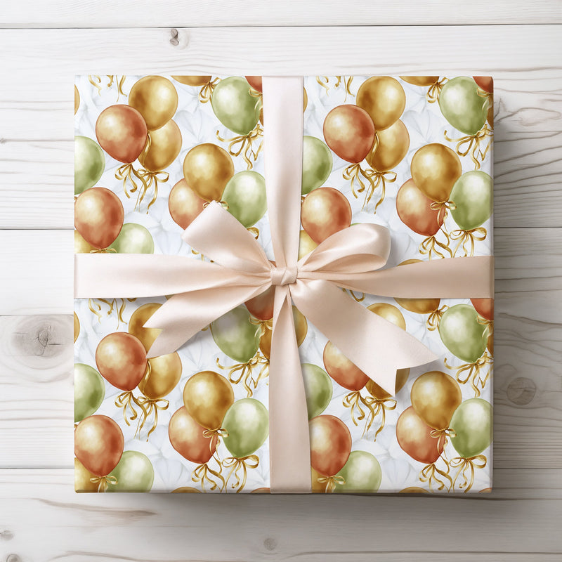 Golden Float - Golden Balloons Watercolor Wrapping Paper