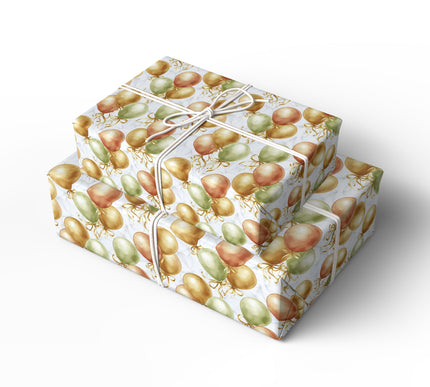 Golden Float - Golden Balloons Watercolor Wrapping Paper