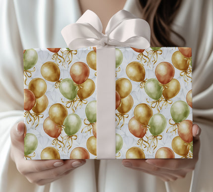 Golden Float - Golden Balloons Watercolor Wrapping Paper