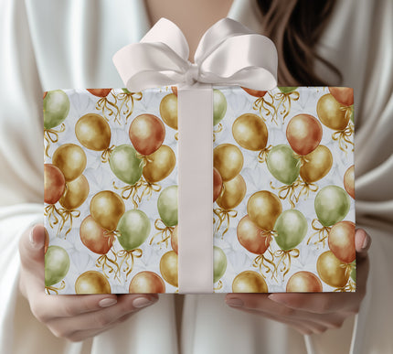 Golden Float - Golden Balloons Watercolor Wrapping Paper