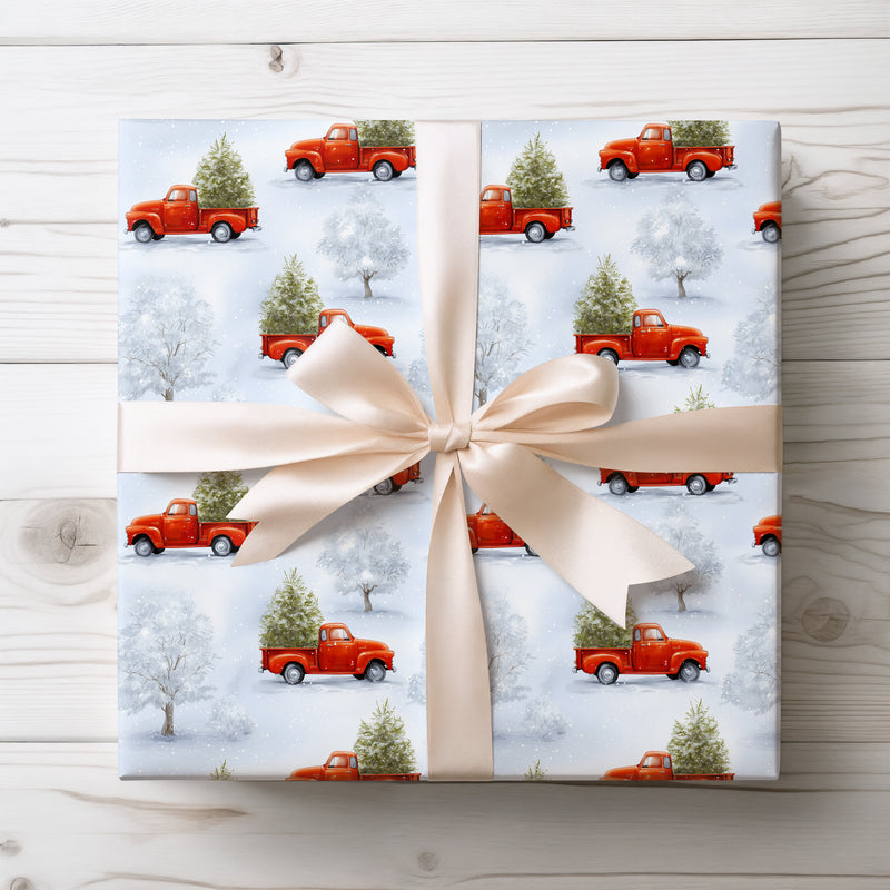 Holly Hauler - Classic Red Truck with Christmas Tree Wrapping Paper