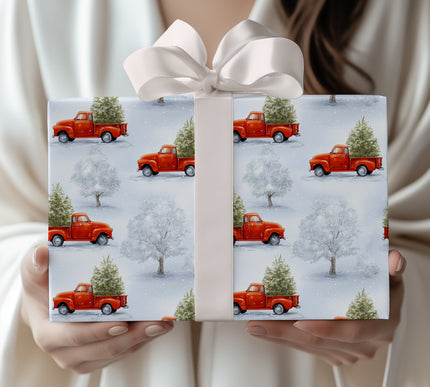 Holly Hauler - Classic Red Truck with Christmas Tree Wrapping Paper