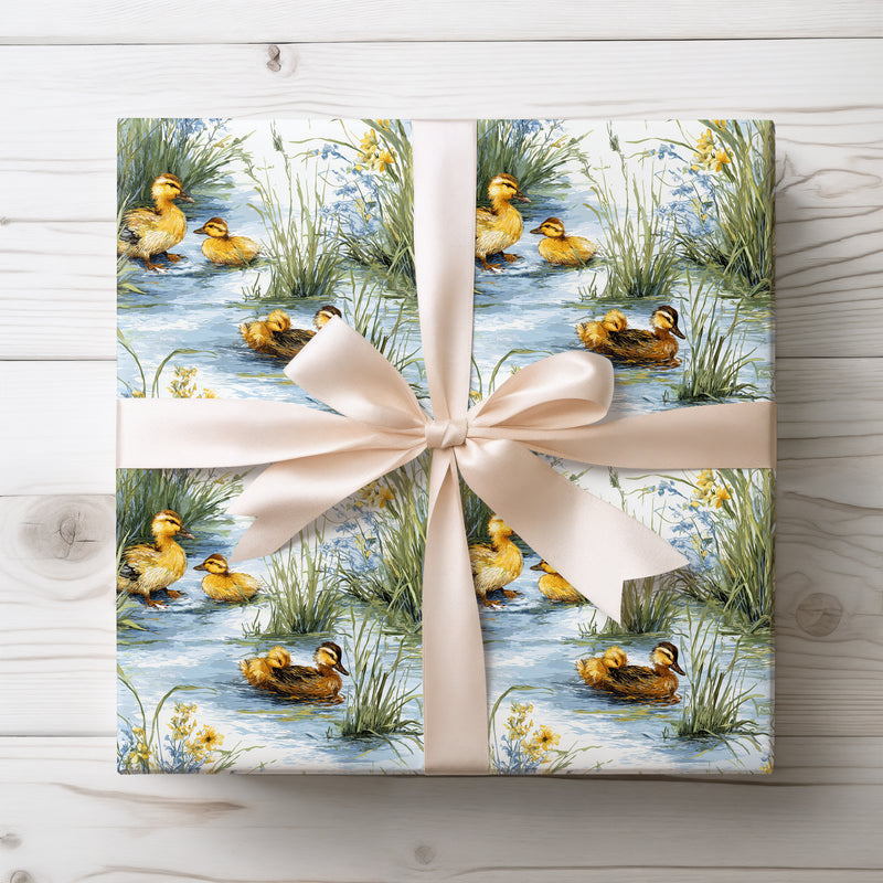 Reedlings - Duck Family In Water With Reeds Wrapping Paper