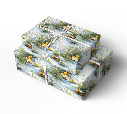 Reedlings - Duck Family In Water With Reeds Wrapping Paper