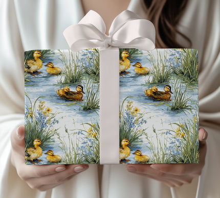 Reedlings - Duck Family In Water With Reeds Wrapping Paper