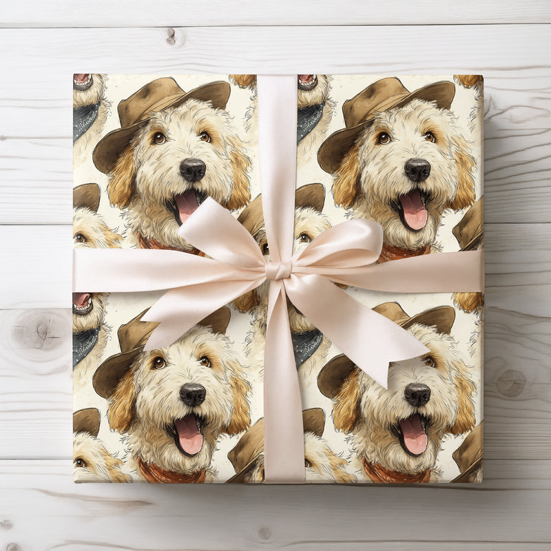 Western Woofs - Golden Doodle with Cowboy Hat Wrapping Paper