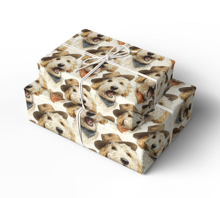 Western Woofs - Golden Doodle with Cowboy Hat Wrapping Paper