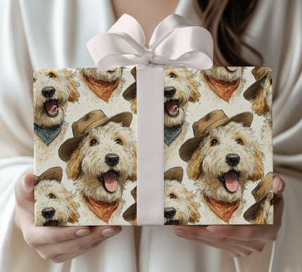 Western Woofs - Golden Doodle with Cowboy Hat Wrapping Paper