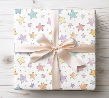 Soft pastel stars in a sketch style, ideal for dreamy and whimsical gift wrapping. 