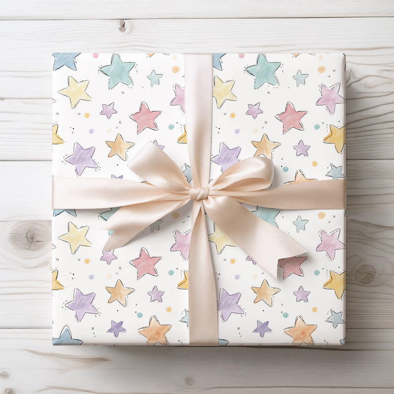Whimsic Stars - Pastel Sketch Star Pattern Wrapping Paper