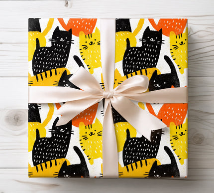 Vibrant fantasy-themed cats perfect for colorful and playful gift wrap. 