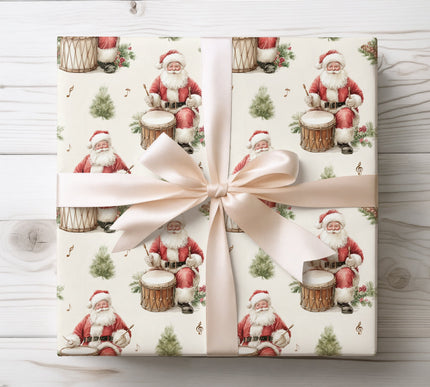 Energetic Santa playing drums, perfect for lively and musical holiday gifts. 