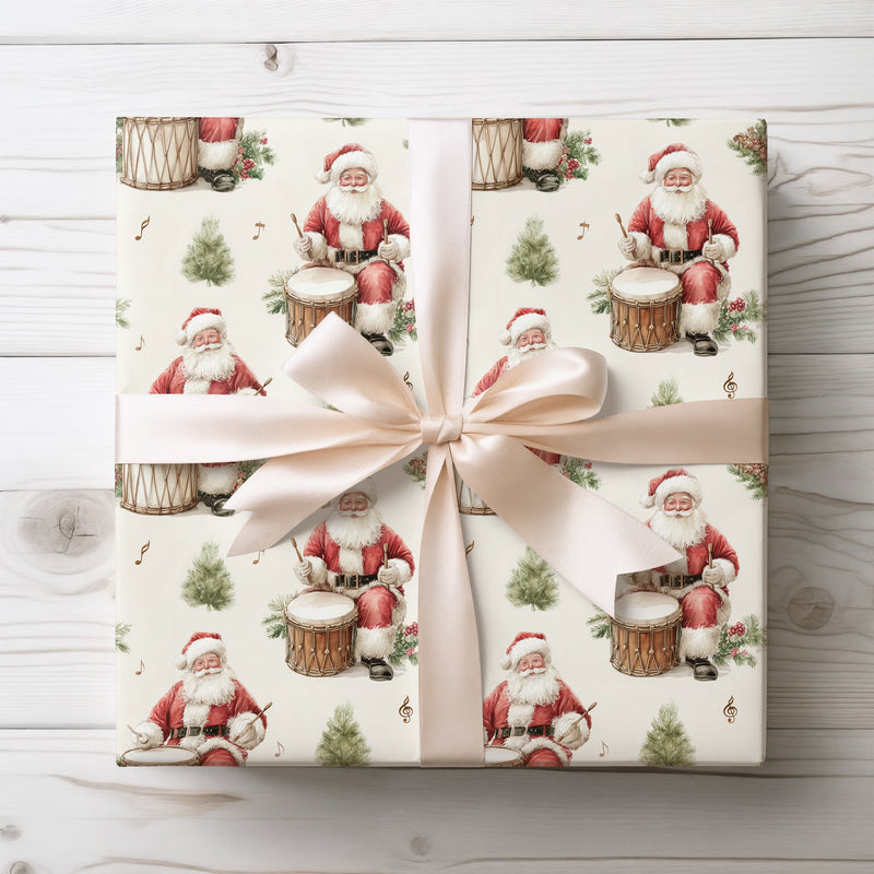Holiday Rhythm - Santa Drumming Wrapping Paper
