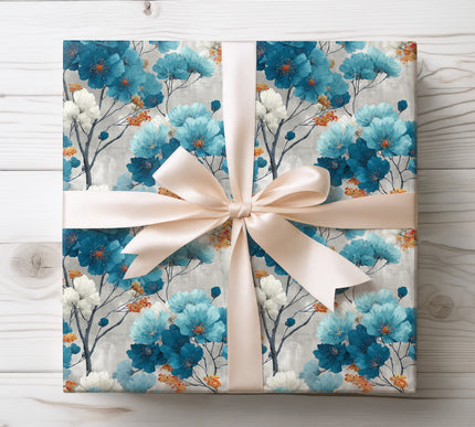 Add artistic charm with Azure Whisperveil, a blue and white abstract floral branches wrapping paper. Ideal for weddings, spring events, and sophisticated birthdays. A stylish and refined design for elegant gifting. 