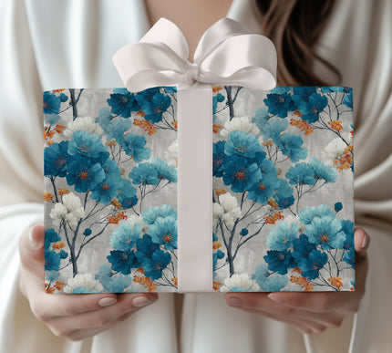 Add artistic charm with Azure Whisperveil, a blue and white abstract floral branches wrapping paper. Ideal for weddings, spring events, and sophisticated birthdays. A stylish and refined design for elegant gifting. 