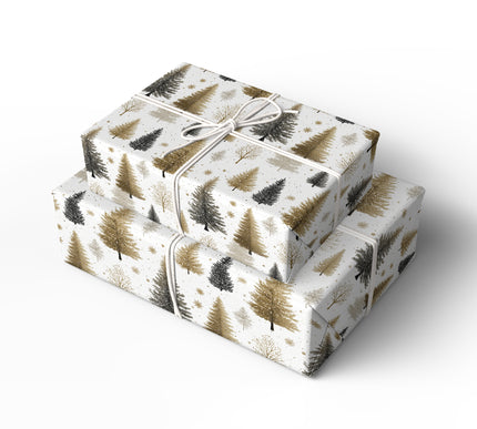 Gilded Grove - Elegant Golden and Silver Winter Tree Wrapping Paper